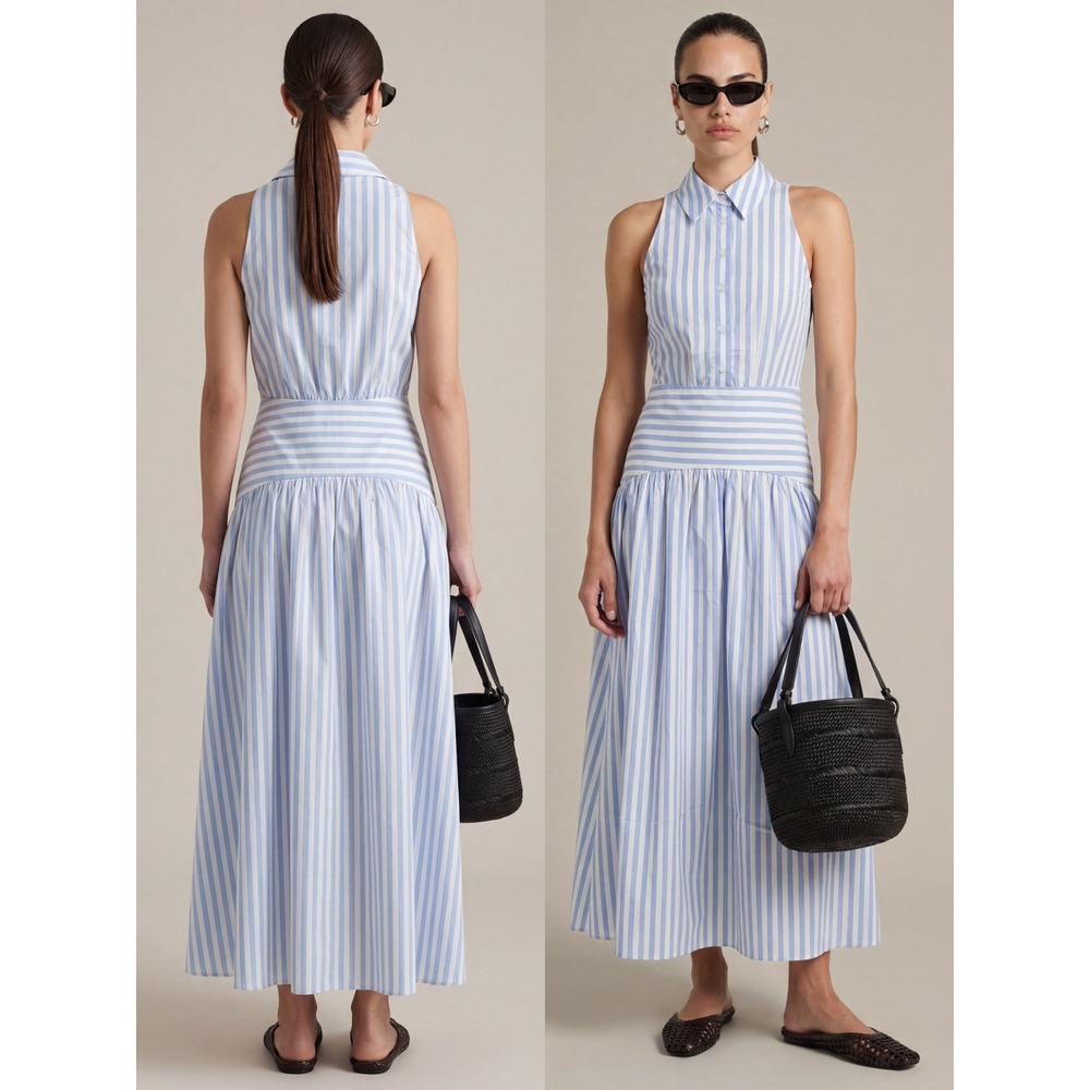 NWT o.p.t Blyss Cotton Midi Dress in Light Blue Stripe - Size 2
